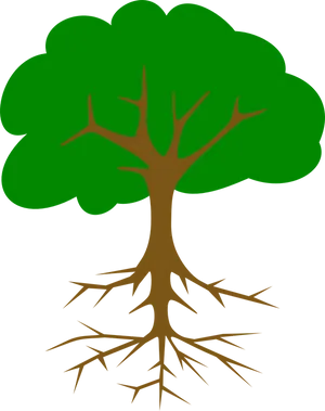 Green Treewith Roots Vector PNG image