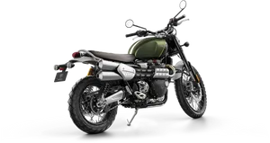 Green Triumph Scrambler Motorcycle PNG image