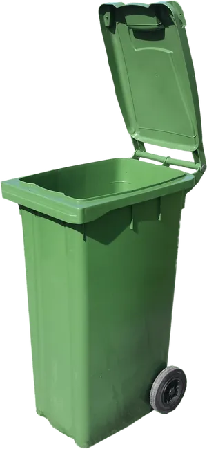Green Wheeled Trash Bin Open Lid
