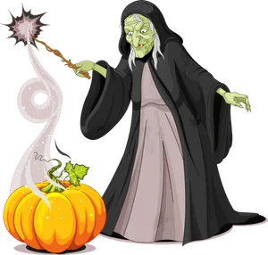 Green Witch Casting Spell PNG image