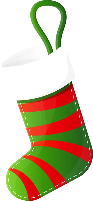 Greenand Red Striped Christmas Stocking PNG image