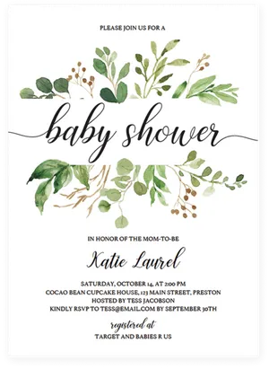 Greenery Themed Baby Shower Invitation PNG