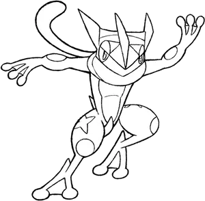 Greninja Blackand White Illustration PNG image