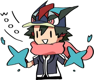 Greninja Mimicking Trainer Illustration PNG image