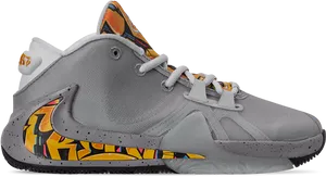 Grey Basketball Shoewith Colorful Details PNG image