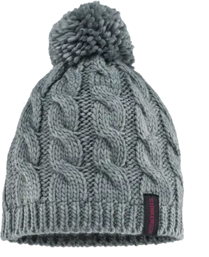 Grey Cable Knit Beaniewith Pom Pom PNG image