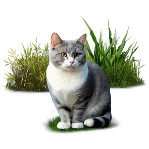 Grey Cat In Grass PNG 78