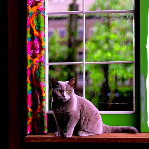 Grey Cat Near Window PNG Rip PNG