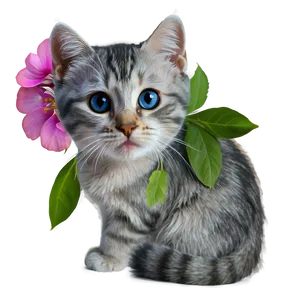 Grey Cat With Flowers Png 70 PNG image