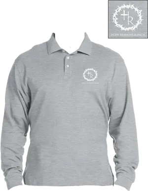 Grey Long Sleeve Polo Shirt Hope Remains Ranch Logo PNG image