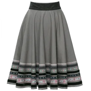 Grey Pleated Skirtwith Decorative Hem