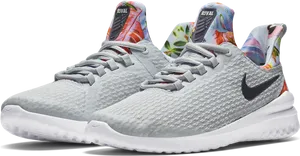 Grey Running Shoes Floral Interior PNG image