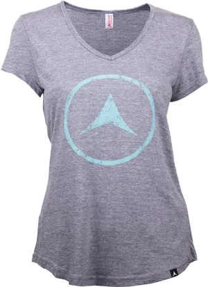 Grey V Neck T Shirtwith Blue Logo PNG