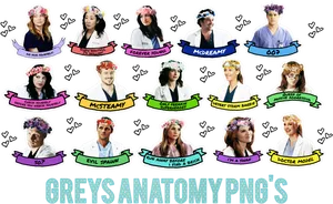 Greys Anatomy Character Stickers Set PNG image