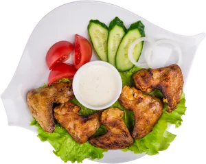 Grilled Chicken Wingswith Veggiesand Dip PNG image