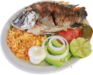 Grilled Fish With Riceand Salad PNG