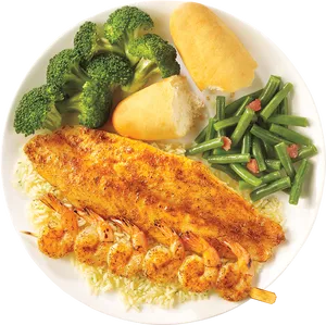 Grilled Shrimpand Fish Dinner Plate PNG image