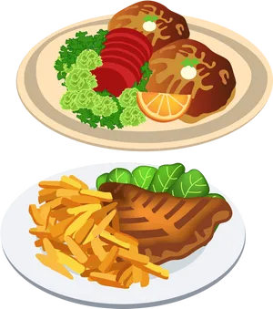 Grilled Steakand Fries Illustration PNG