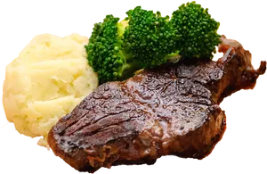 Grilled Steakwith Mashed Potatoesand Broccoli PNG image