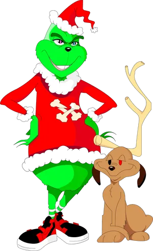 Grinchand Dog Christmas Celebration PNG