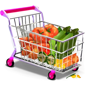 Grocery Cart With Produce PNG Pnv