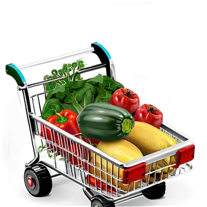 Grocery Cart With Produce PNG Wvg