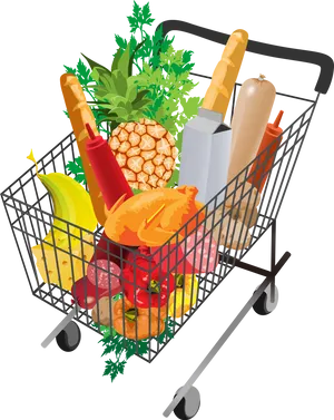 Grocery Shopping Cart Fullof Food Items.jpg PNG image