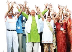 Group Laughter Yoga Session PNG image