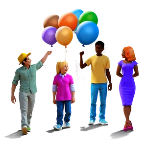 Group Of People With Balloons PNG Cfw PNG