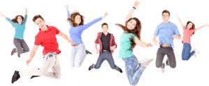 Groupof Friends Jumpingin Air PNG image