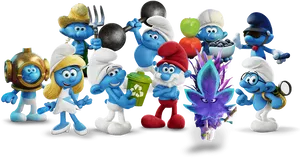 Groupof Smurfs Characters PNG image