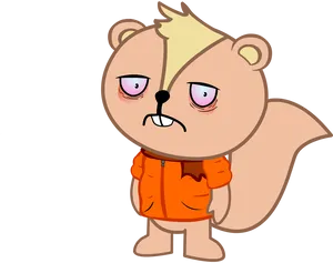 Grumpy Cartoon Squirrelin Orange Jacket