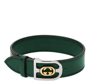 Gucci Green Leather Beltwith G G Buckle PNG image