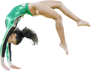 Gymnast Mid Flip Green Leotard PNG image