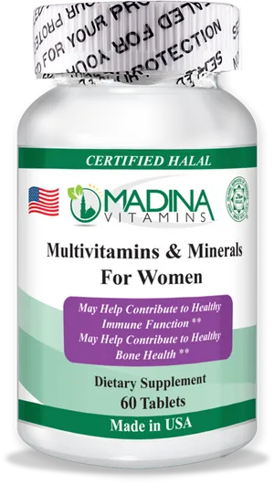 Halal Certified Women Multivitamins Bottle PNG image