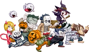 Halloween Cartoon Characters Parade PNG image