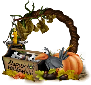 Halloween Cartoon Crowand Pumpkin PNG image