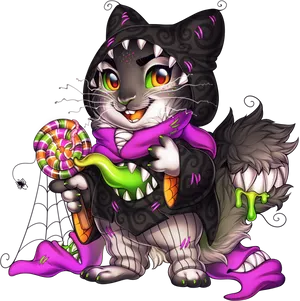 Halloween_ Costume_ Cat_with_ Lollipop.png PNG image