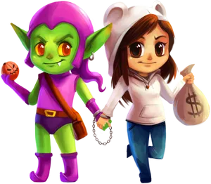 Halloween Costume Duo Green Goblinand Partner PNG image