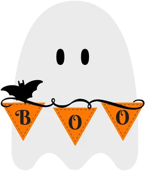Halloween Ghost With Boo Banner PNG image