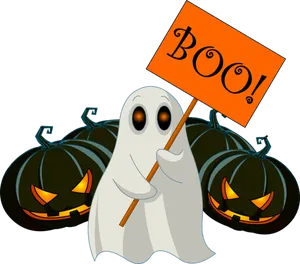Halloween Ghost With Boo Sign