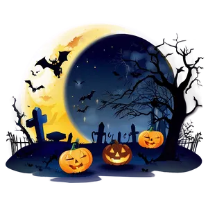 Halloween Night Cartoon Scene PNG 06252024 PNG