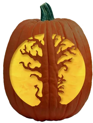 Halloween Pumpkin Tree Silhouette Carving PNG image