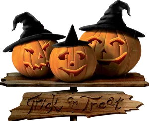 Halloween Pumpkin Trio With Witch Hats PNG image