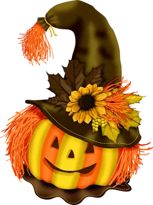 Halloween Pumpkin Witch Hat PNG image