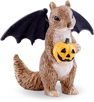 Halloween Squirrel Figurinewith Bat Wingsand Pumpkin