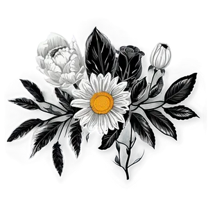 Hand Drawn Black White Flowers PNG Lov