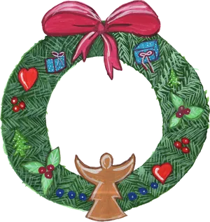 Hand Drawn Christmas Wreathwith Angel PNG image