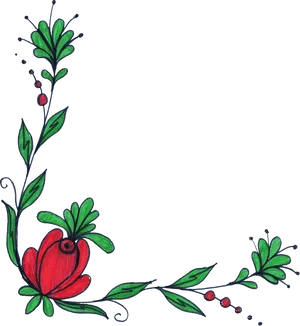 Hand Drawn Red Flowerand Green Leaves