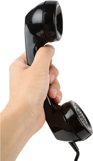 Hand Holding Black Telephone Receiver PNG image